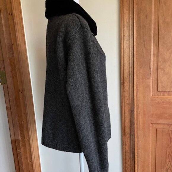 TALBOTS Faux Fur Nordic Lambs Wool Zip Front Removable Collar Cardigan Sweater M - Picture 10 of 17
